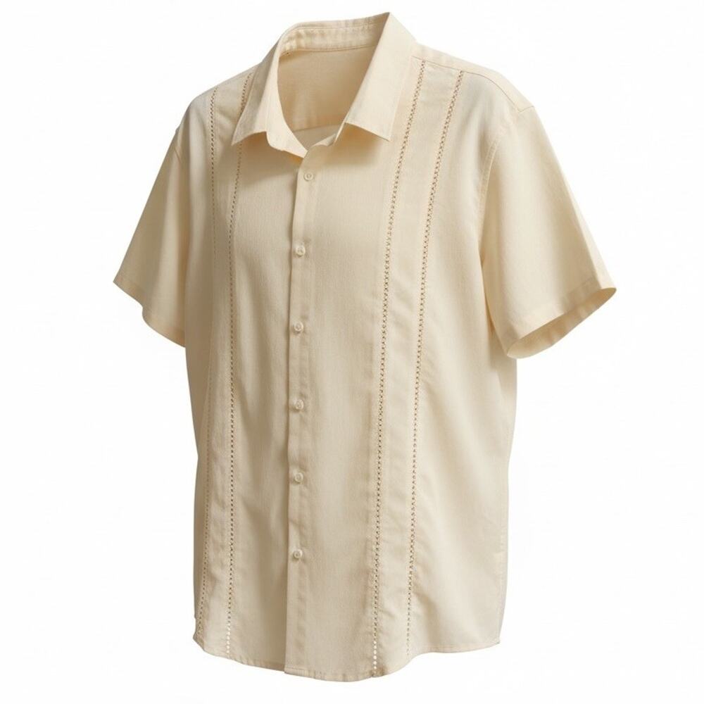 Men’s 3XL Cream Eyelet Short Sleeve Button Up Shirt NWOT Breezy Casual Resort